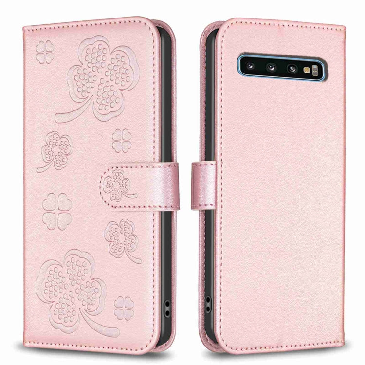Custodia per telefono in pelle goffrata a quattro foglie, For Samsung Galaxy A50, For Samsung Galaxy S10+, For Samsung Galaxy S10, For Samsung Galaxy S9+