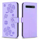 Custodia per telefono in pelle goffrata a quattro foglie, For Samsung Galaxy A50, For Samsung Galaxy S10+, For Samsung Galaxy S10, For Samsung Galaxy S9+