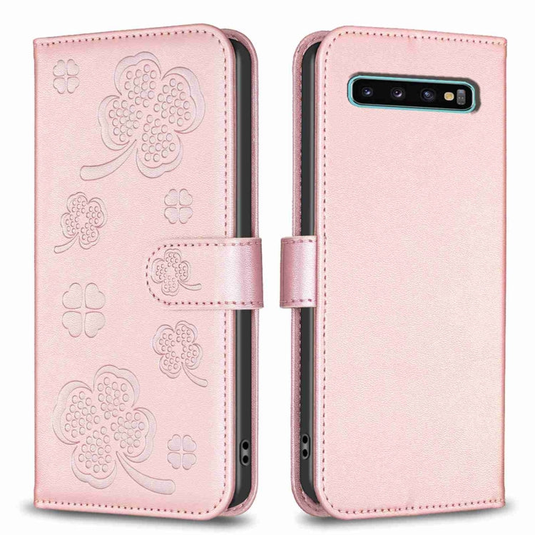 Custodia per telefono in pelle goffrata a quattro foglie, For Samsung Galaxy A50, For Samsung Galaxy S10+, For Samsung Galaxy S10, For Samsung Galaxy S9+
