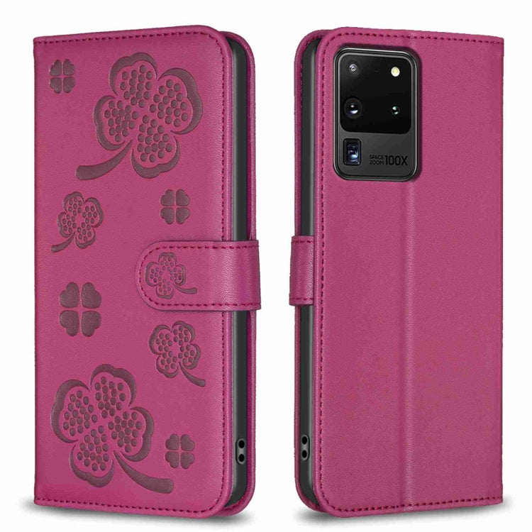 Custodia per telefono in pelle goffrata a quattro foglie, For Samsung Galaxy S20 Ultra, For Samsung Galaxy S20, For Samsung Galaxy S20+, For Samsung Galaxy A71 4G
