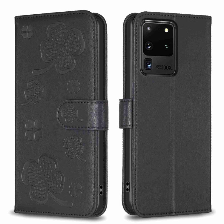 Custodia per telefono in pelle goffrata a quattro foglie, For Samsung Galaxy S20 Ultra, For Samsung Galaxy S20, For Samsung Galaxy S20+, For Samsung Galaxy A71 4G
