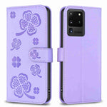 Custodia per telefono in pelle goffrata a quattro foglie, For Samsung Galaxy S20 Ultra, For Samsung Galaxy S20, For Samsung Galaxy S20+, For Samsung Galaxy A71 4G