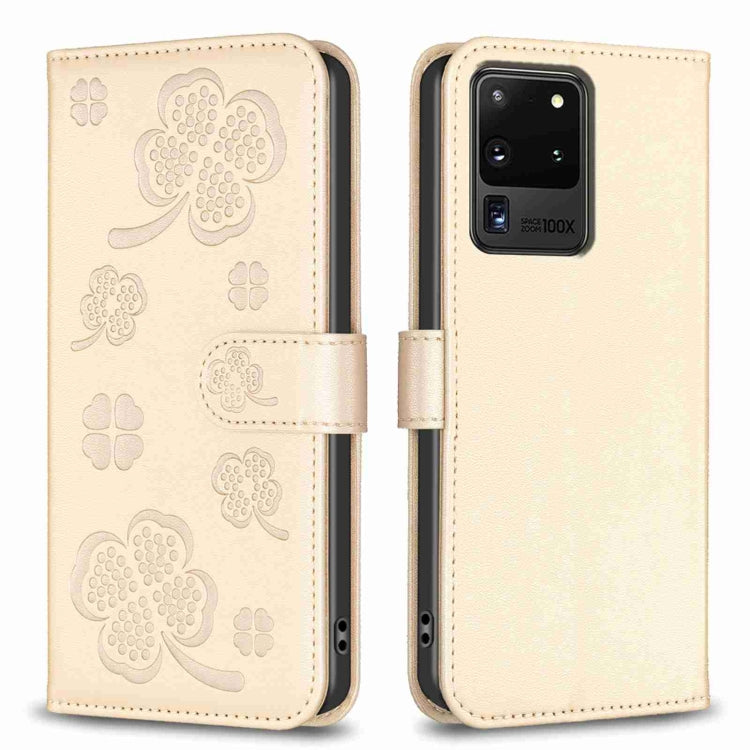 Custodia per telefono in pelle goffrata a quattro foglie, For Samsung Galaxy S20 Ultra, For Samsung Galaxy S20, For Samsung Galaxy S20+, For Samsung Galaxy A71 4G