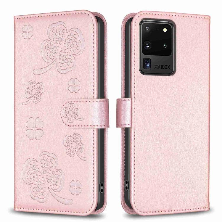 Custodia per telefono in pelle goffrata a quattro foglie, For Samsung Galaxy S20 Ultra, For Samsung Galaxy S20, For Samsung Galaxy S20+, For Samsung Galaxy A71 4G