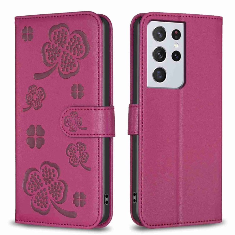 Custodia per telefono in pelle goffrata a quattro foglie, For Samsung Galaxy S21 Ultra 5G, For Samsung Galaxy A12, For Samsung Galaxy A42 5G, For Samsung Galaxy A31