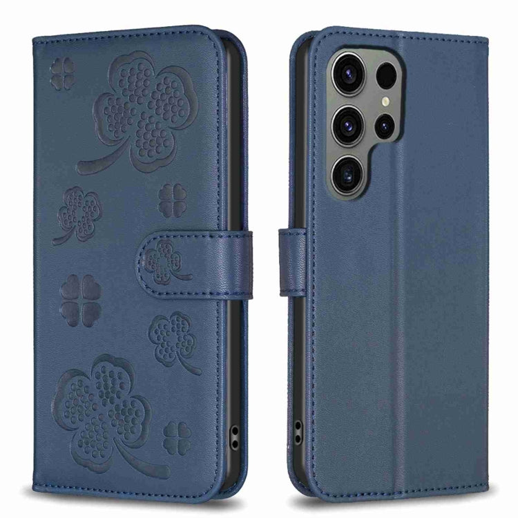 Custodia per telefono in pelle goffrata a quattro foglie, For Samsung Galaxy A35, For Samsung Galaxy A55, For Samsung Galaxy S24 Ultra 5G, For Samsung Galaxy S24+ 5G