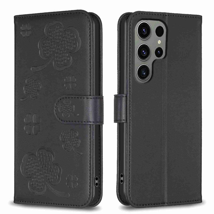 Custodia per telefono in pelle goffrata a quattro foglie, For Samsung Galaxy A35, For Samsung Galaxy A55, For Samsung Galaxy S24 Ultra 5G, For Samsung Galaxy S24+ 5G