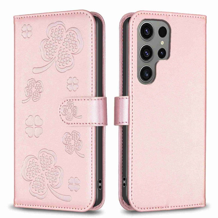 Custodia per telefono in pelle goffrata a quattro foglie, For Samsung Galaxy A35, For Samsung Galaxy A55, For Samsung Galaxy S24 Ultra 5G, For Samsung Galaxy S24+ 5G