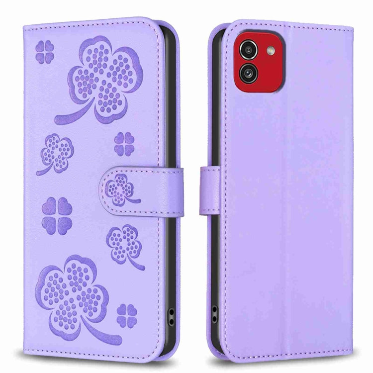 Custodia per telefono in pelle goffrata a quattro foglie, For Samsung Galaxy A03 166mm, For Samsung Galaxy S22 Ultra 5G, For Samsung Galaxy S22+ 5G, For Samsung Galaxy S22 5G