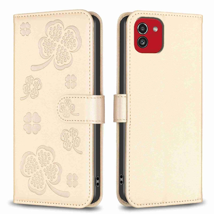 Custodia per telefono in pelle goffrata a quattro foglie, For Samsung Galaxy A03 166mm, For Samsung Galaxy S22 Ultra 5G, For Samsung Galaxy S22+ 5G, For Samsung Galaxy S22 5G