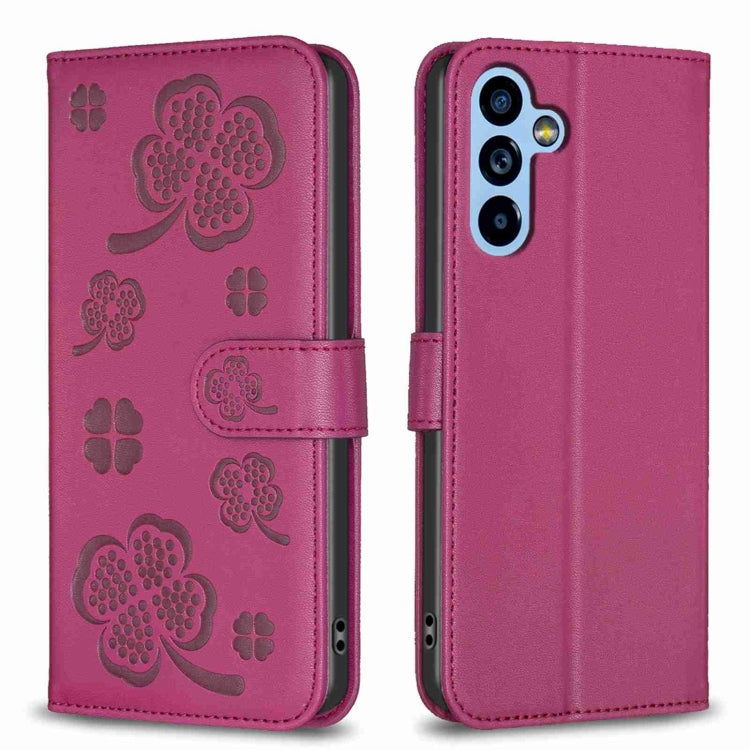 Custodia per telefono in pelle goffrata a quattro foglie, For Samsung Galaxy A25 5G, For Samsung Galaxy S23 FE 5G, For Samsung Galaxy A24 4G, For Samsung Galaxy A14