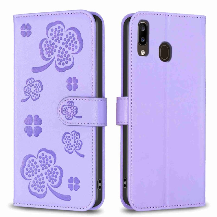 Custodia per telefono in pelle goffrata a quattro foglie, For Samsung Galaxy A51 4G, For Samsung Galaxy A70, For Samsung Galaxy A40, For Samsung Galaxy A20 / A30