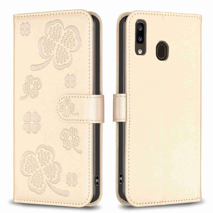 Custodia per telefono in pelle goffrata a quattro foglie, For Samsung Galaxy A51 4G, For Samsung Galaxy A70, For Samsung Galaxy A40, For Samsung Galaxy A20 / A30