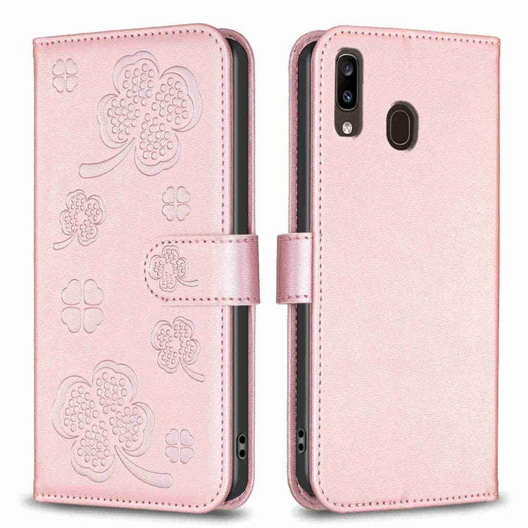 Custodia per telefono in pelle goffrata a quattro foglie, For Samsung Galaxy A51 4G, For Samsung Galaxy A70, For Samsung Galaxy A40, For Samsung Galaxy A20 / A30