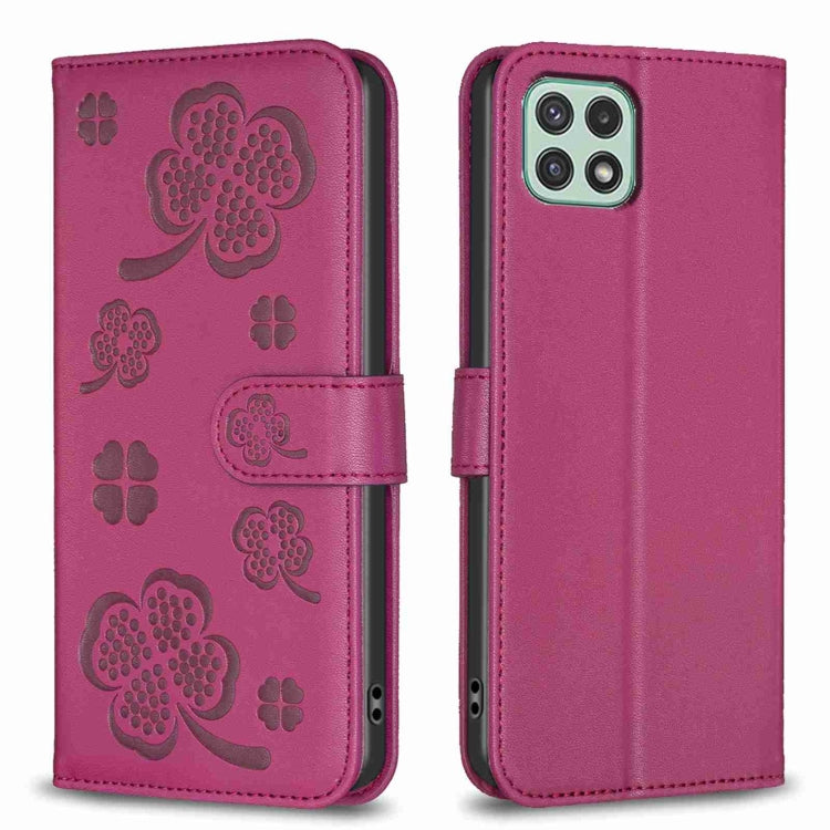 Custodia per telefono in pelle goffrata a quattro foglie, For Samsung Galaxy A03s / A02s, For Samsung Galaxy A41, For Samsung Galaxy A22 4G, For Samsung Galaxy A22 5G