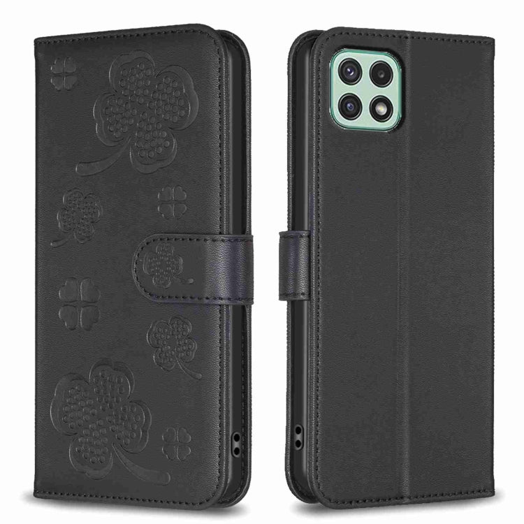 Custodia per telefono in pelle goffrata a quattro foglie, For Samsung Galaxy A03s / A02s, For Samsung Galaxy A41, For Samsung Galaxy A22 4G, For Samsung Galaxy A22 5G