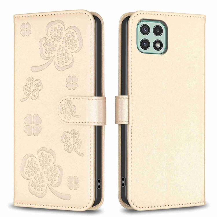 Custodia per telefono in pelle goffrata a quattro foglie, For Samsung Galaxy A03s / A02s, For Samsung Galaxy A41, For Samsung Galaxy A22 4G, For Samsung Galaxy A22 5G