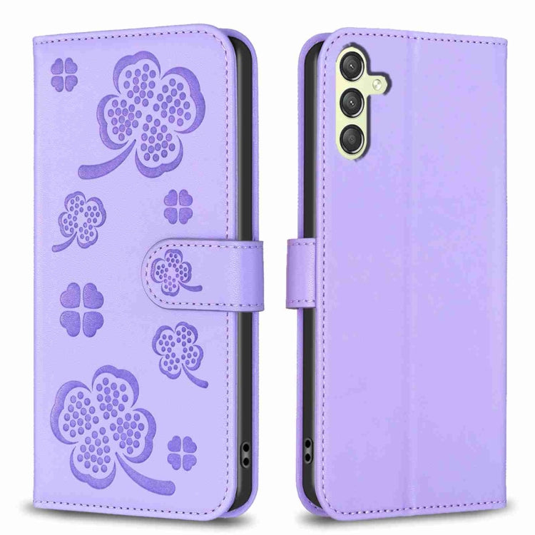 Custodia per telefono in pelle goffrata a quattro foglie, For Samsung Galaxy A25 5G, For Samsung Galaxy S23 FE 5G, For Samsung Galaxy A24 4G, For Samsung Galaxy A14