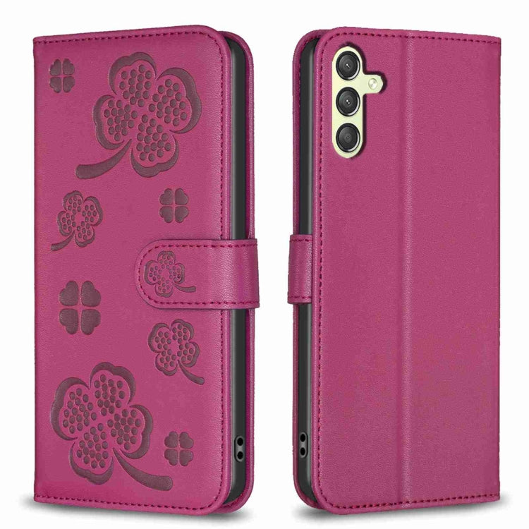 Custodia per telefono in pelle goffrata a quattro foglie, For Samsung Galaxy A25 5G, For Samsung Galaxy S23 FE 5G, For Samsung Galaxy A24 4G, For Samsung Galaxy A14