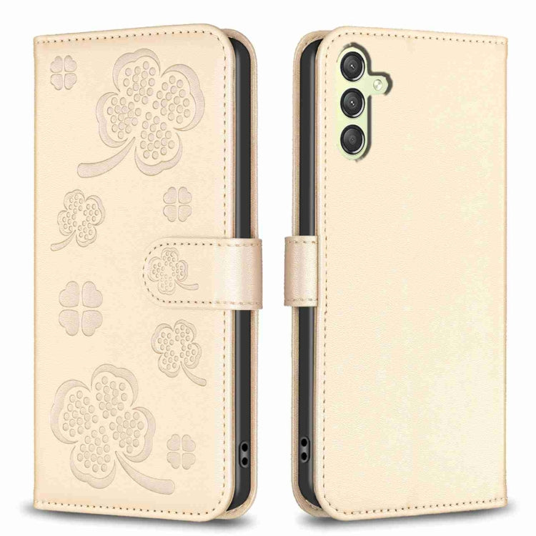 Custodia per telefono in pelle goffrata a quattro foglie, For Samsung Galaxy A25 5G, For Samsung Galaxy S23 FE 5G, For Samsung Galaxy A24 4G, For Samsung Galaxy A14