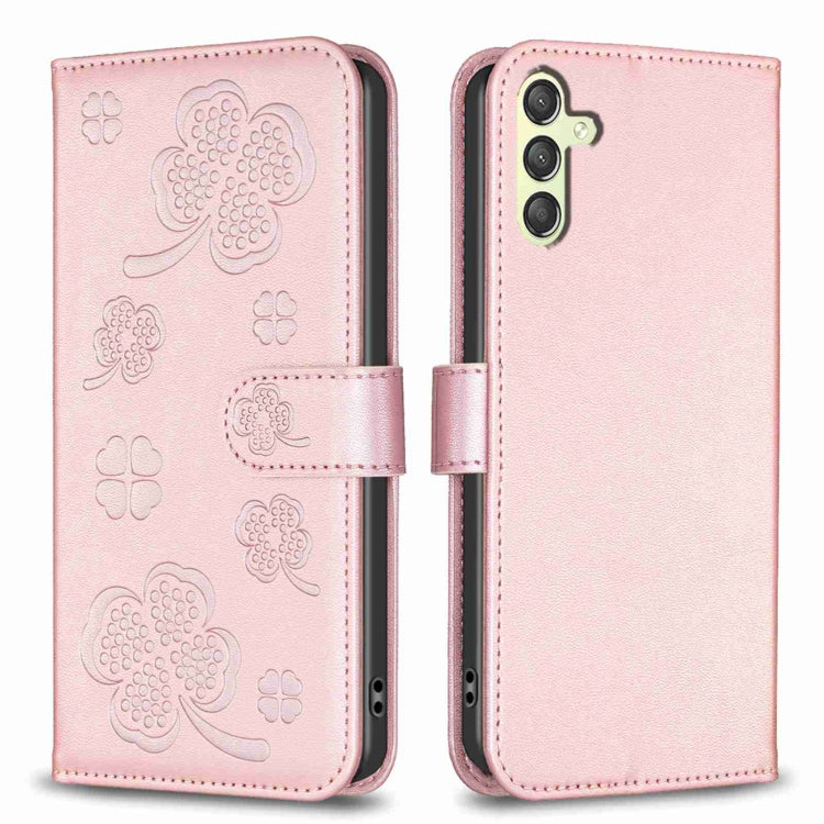 Custodia per telefono in pelle goffrata a quattro foglie, For Samsung Galaxy A34 5G, For Samsung Galaxy A54 5G, For Samsung Galaxy S23 Ultra 5G, For Samsung Galaxy S23 5G