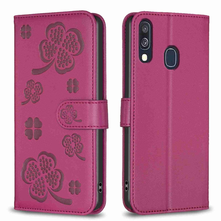 Custodia per telefono in pelle goffrata a quattro foglie, For Samsung Galaxy A51 4G, For Samsung Galaxy A70, For Samsung Galaxy A40, For Samsung Galaxy A20 / A30
