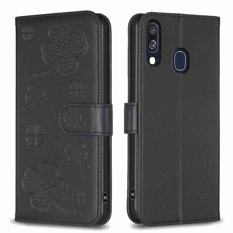 Custodia per telefono in pelle goffrata a quattro foglie, For Samsung Galaxy A51 4G, For Samsung Galaxy A70, For Samsung Galaxy A40, For Samsung Galaxy A20 / A30