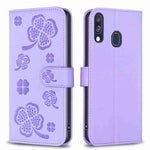 Custodia per telefono in pelle goffrata a quattro foglie, For Samsung Galaxy A51 4G, For Samsung Galaxy A70, For Samsung Galaxy A40, For Samsung Galaxy A20 / A30