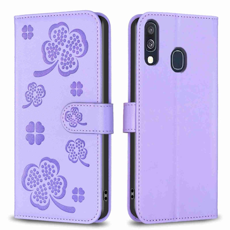 Custodia per telefono in pelle goffrata a quattro foglie, For Samsung Galaxy A51 4G, For Samsung Galaxy A70, For Samsung Galaxy A40, For Samsung Galaxy A20 / A30