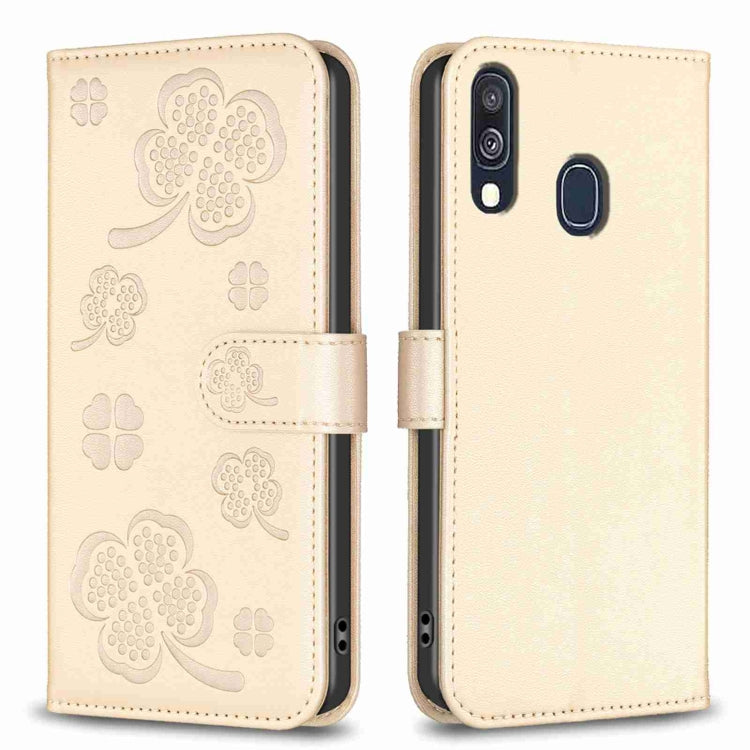 Custodia per telefono in pelle goffrata a quattro foglie, For Samsung Galaxy A51 4G, For Samsung Galaxy A70, For Samsung Galaxy A40, For Samsung Galaxy A20 / A30
