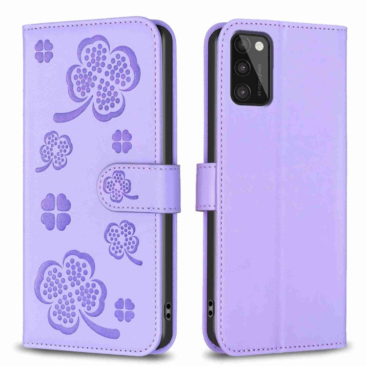 Custodia per telefono in pelle goffrata a quattro foglie, For Samsung Galaxy A03s / A02s, For Samsung Galaxy A41, For Samsung Galaxy A22 4G, For Samsung Galaxy A22 5G