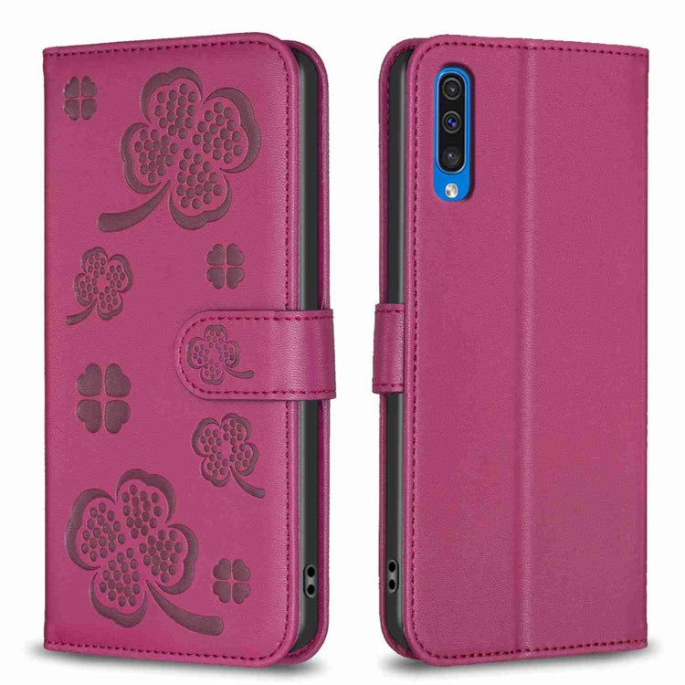 Custodia per telefono in pelle goffrata a quattro foglie, For Samsung Galaxy A50, For Samsung Galaxy S10+, For Samsung Galaxy S10, For Samsung Galaxy S9+