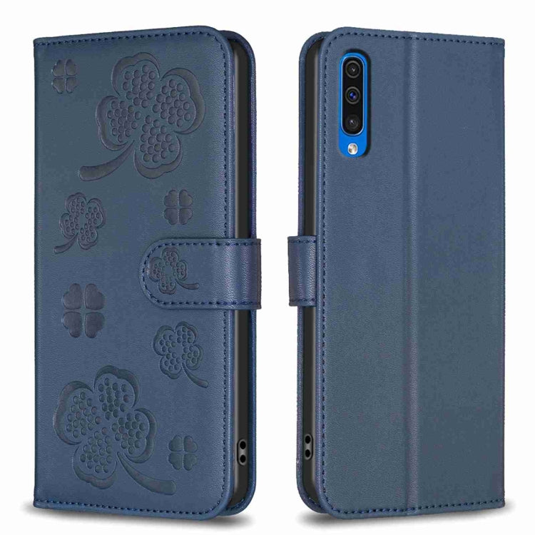 Custodia per telefono in pelle goffrata a quattro foglie, For Samsung Galaxy A50, For Samsung Galaxy S10+, For Samsung Galaxy S10, For Samsung Galaxy S9+