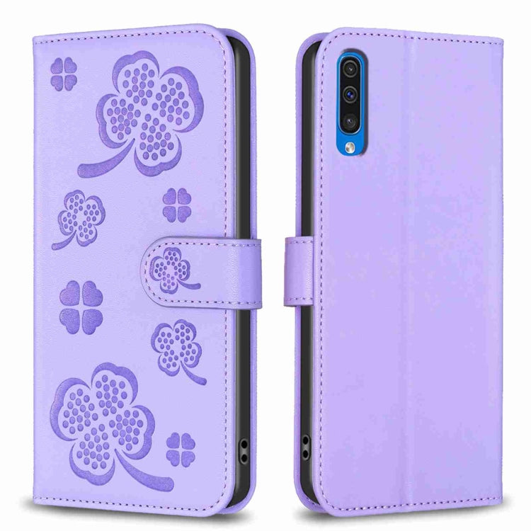 Custodia per telefono in pelle goffrata a quattro foglie, For Samsung Galaxy A50, For Samsung Galaxy S10+, For Samsung Galaxy S10, For Samsung Galaxy S9+