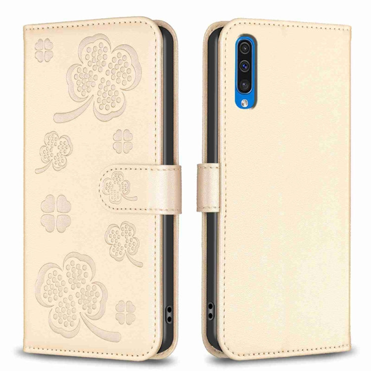 Custodia per telefono in pelle goffrata a quattro foglie, For Samsung Galaxy A50, For Samsung Galaxy S10+, For Samsung Galaxy S10, For Samsung Galaxy S9+