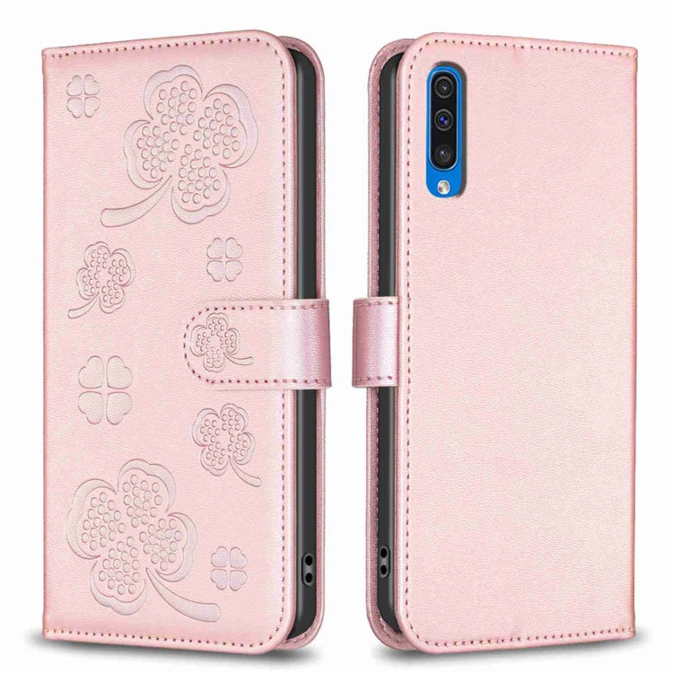 Custodia per telefono in pelle goffrata a quattro foglie, For Samsung Galaxy A50, For Samsung Galaxy S10+, For Samsung Galaxy S10, For Samsung Galaxy S9+