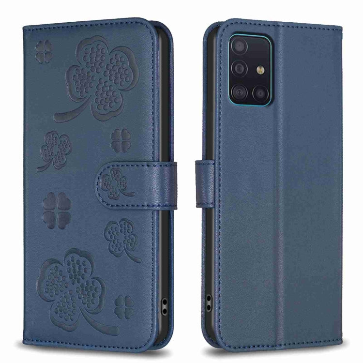 Custodia per telefono in pelle goffrata a quattro foglie, For Samsung Galaxy A51 4G, For Samsung Galaxy A70, For Samsung Galaxy A40, For Samsung Galaxy A20 / A30