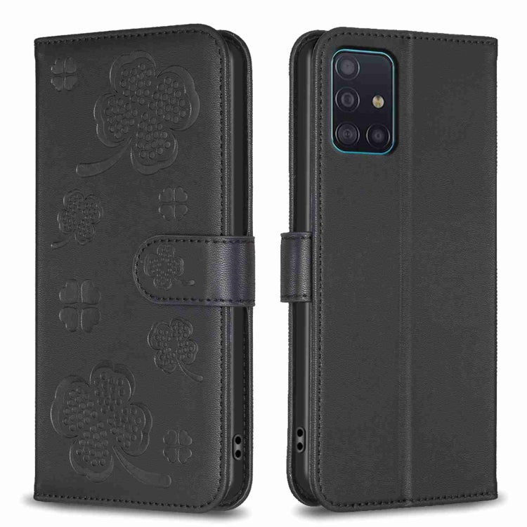 Custodia per telefono in pelle goffrata a quattro foglie, For Samsung Galaxy A51 4G, For Samsung Galaxy A70, For Samsung Galaxy A40, For Samsung Galaxy A20 / A30