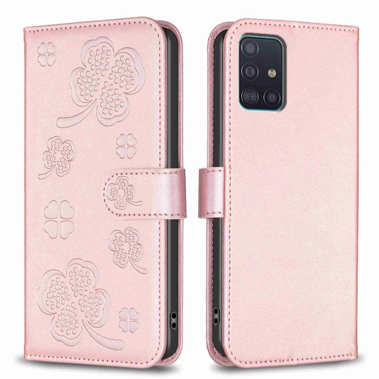 Custodia per telefono in pelle goffrata a quattro foglie, For Samsung Galaxy A51 4G, For Samsung Galaxy A70, For Samsung Galaxy A40, For Samsung Galaxy A20 / A30