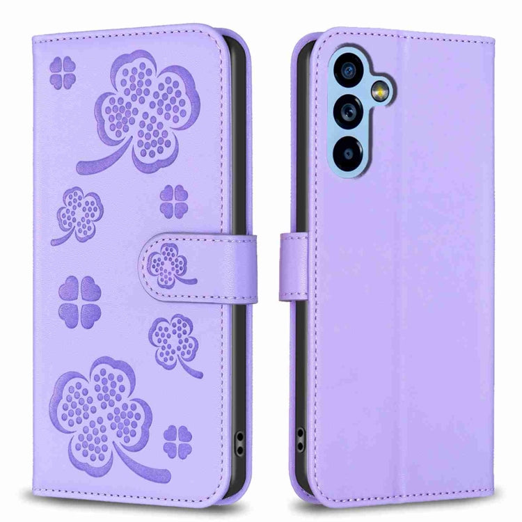 Custodia per telefono in pelle goffrata a quattro foglie, For Samsung Galaxy A34 5G, For Samsung Galaxy A54 5G, For Samsung Galaxy S23 Ultra 5G, For Samsung Galaxy S23 5G