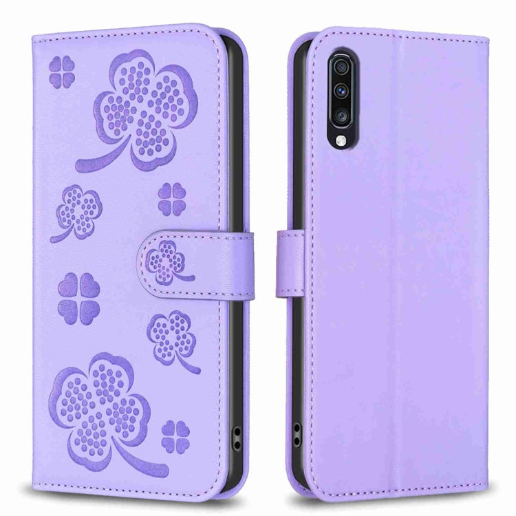 Custodia per telefono in pelle goffrata a quattro foglie, For Samsung Galaxy A51 4G, For Samsung Galaxy A70, For Samsung Galaxy A40, For Samsung Galaxy A20 / A30