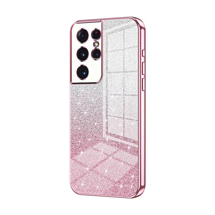 Custodia per telefono elettrolitica in polvere glitterata sfumata, For Samsung Galaxy S21 Ultra 5G