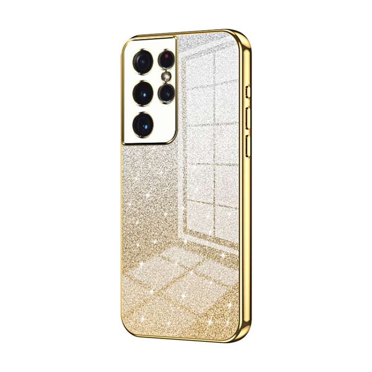 Custodia per telefono elettrolitica in polvere glitterata sfumata, For Samsung Galaxy S21 Ultra 5G