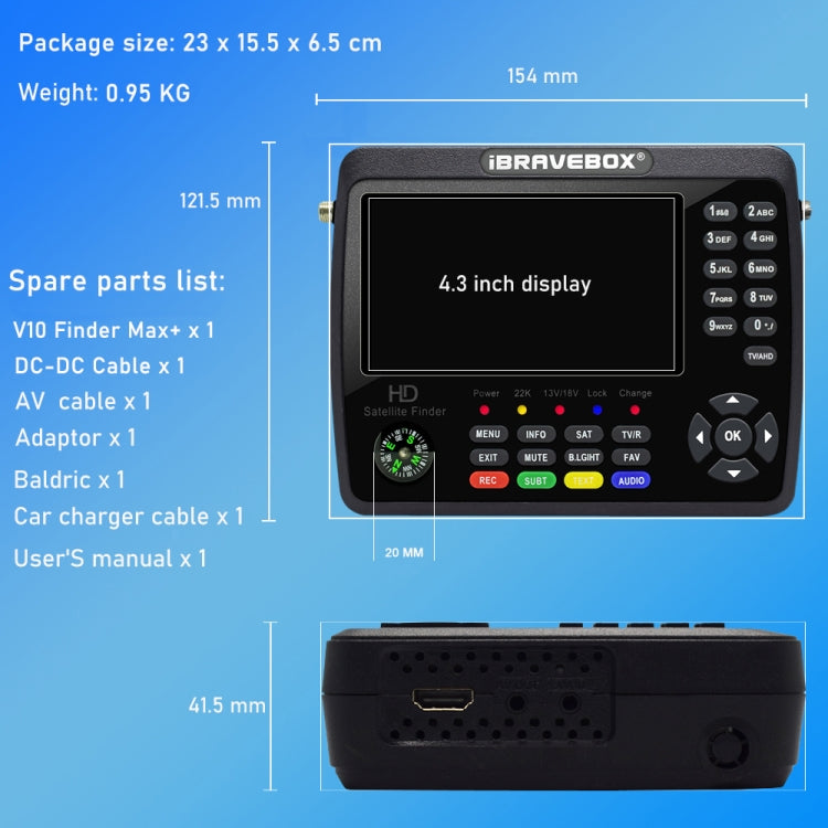 iBRAVEBOX V10 Finder Max+ Rilevatore segnali satellitari 4,3"
