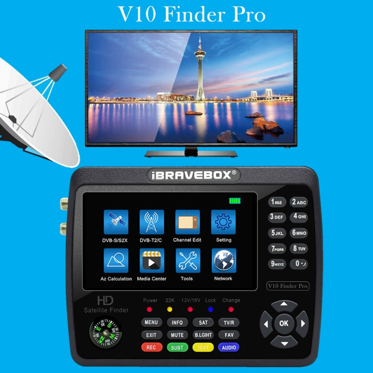 iBRAVEBOX V10 Finder Pro Display 4,3" Rilevatore Segnali Satellit