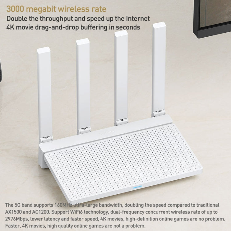 Il router CPU dual-band da 1,3 GHz originale Xiaomi AX3000T da 2,4 GHz/5 GHz supporta la connessione NFC, presa americana, AX3000T