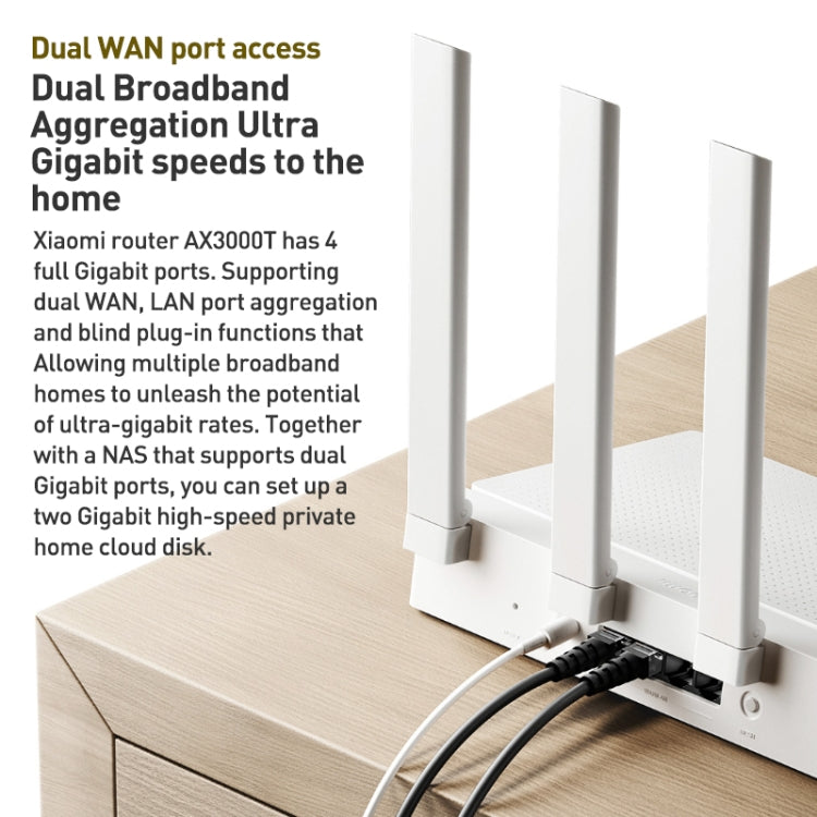 Il router CPU dual-band da 1,3 GHz originale Xiaomi AX3000T da 2,4 GHz/5 GHz supporta la connessione NFC, presa americana, AX3000T