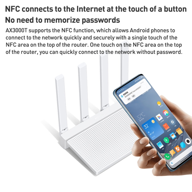 Il router CPU dual-band da 1,3 GHz originale Xiaomi AX3000T da 2,4 GHz/5 GHz supporta la connessione NFC, presa americana, AX3000T