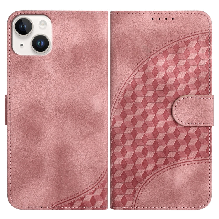 YX0060 Custodia in pelle per telefono con testa di elefante in rilievo con cordino, For iPhone 15, For iPhone 14 Plus, For iPhone 14