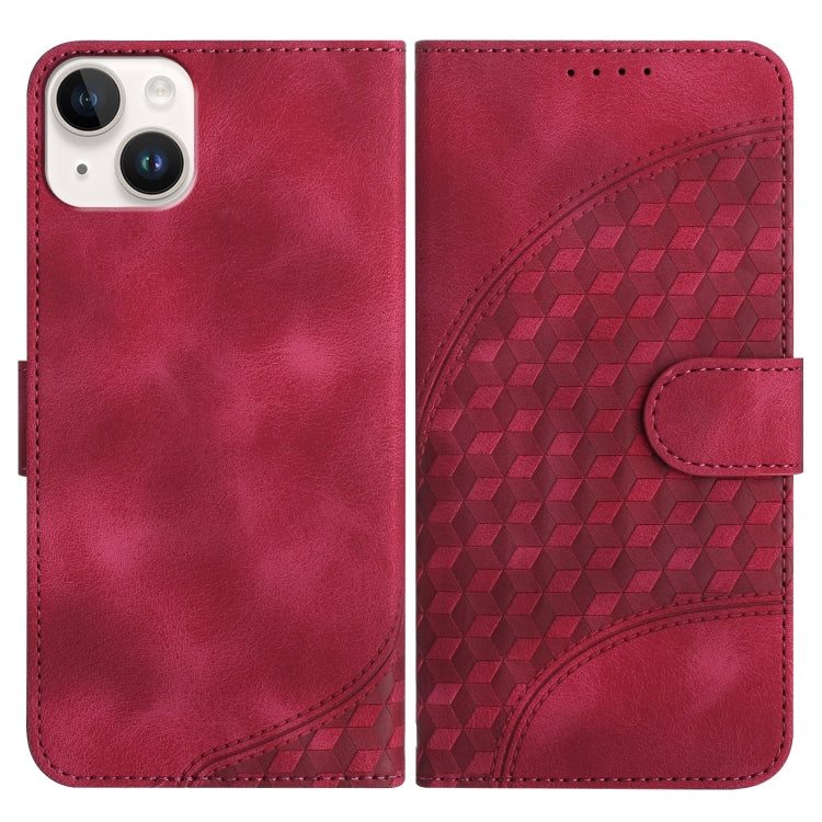 YX0060 Custodia in pelle per telefono con testa di elefante in rilievo con cordino, For iPhone 15, For iPhone 14 Plus, For iPhone 14